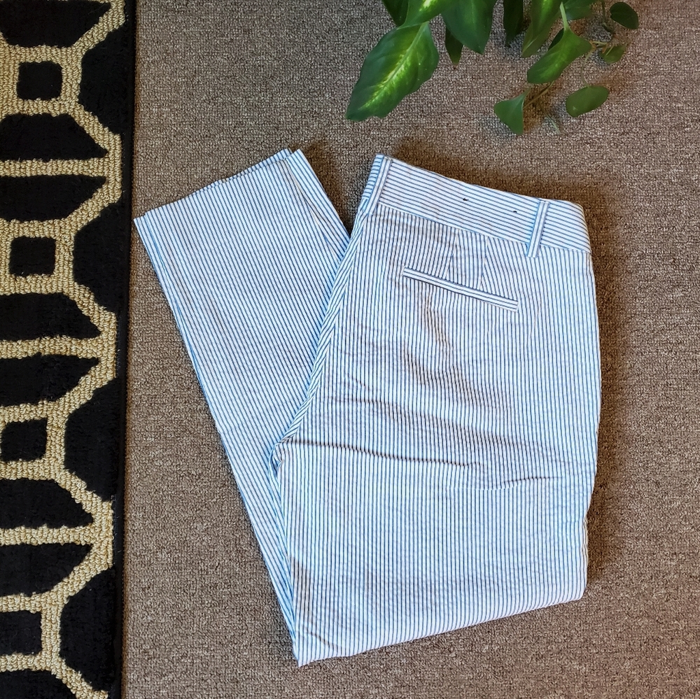 J. Crew Blue and White Striped Capris